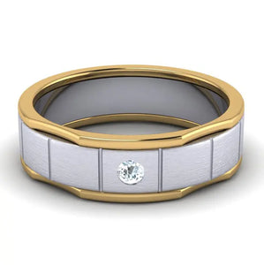 Unique Shape Platinum Love Bands with Single Diamond & Yellow Gold Border JL PT 648 - Yellow Gold  Men-s-Ring-only Jewelove.US