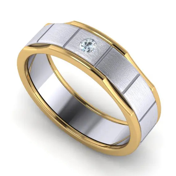 Unique Shape Platinum Love Bands with Single Diamond & Yellow Gold Border JL PT 648 - Yellow Gold  Women-s-Ring-only Jewelove.US