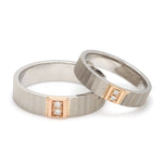 Load image into Gallery viewer, Unique Texture Platinum Love Bands with 2 Diamonds &amp; a Touch of Rose Gold JL PT 914   Jewelove.US
