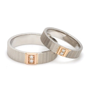 Unique Texture Platinum Love Bands with 2 Diamonds & a Touch of Rose Gold JL PT 914   Jewelove.US