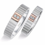 Load image into Gallery viewer, Unique Texture Platinum Love Bands with 2 Diamonds &amp; a Touch of Rose Gold JL PT 914  Both Jewelove.US
