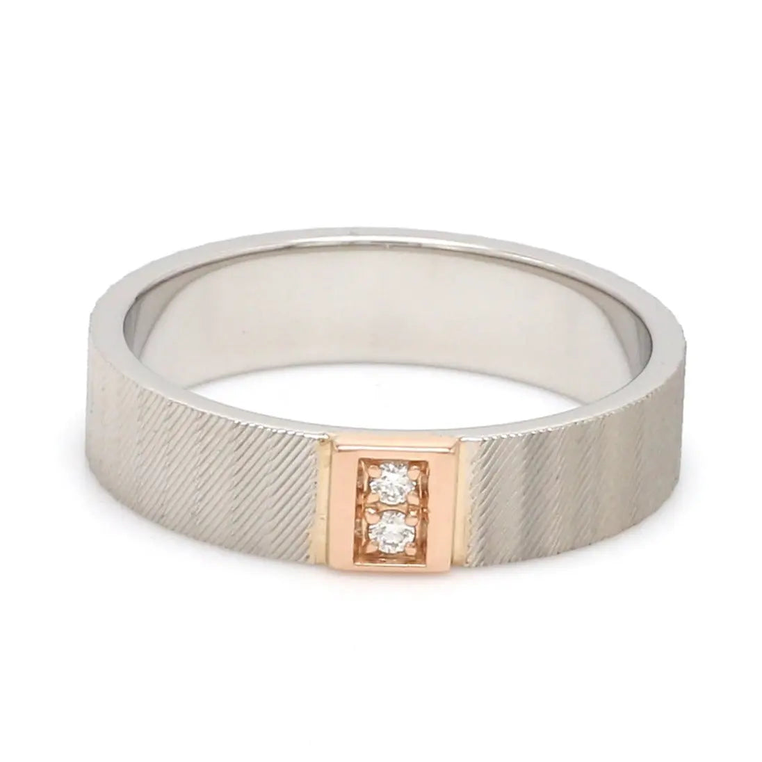 Unique Texture Platinum Love Bands with 2 Diamonds & a Touch of Rose Gold JL PT 914  Men-s-Ring-only Jewelove.US