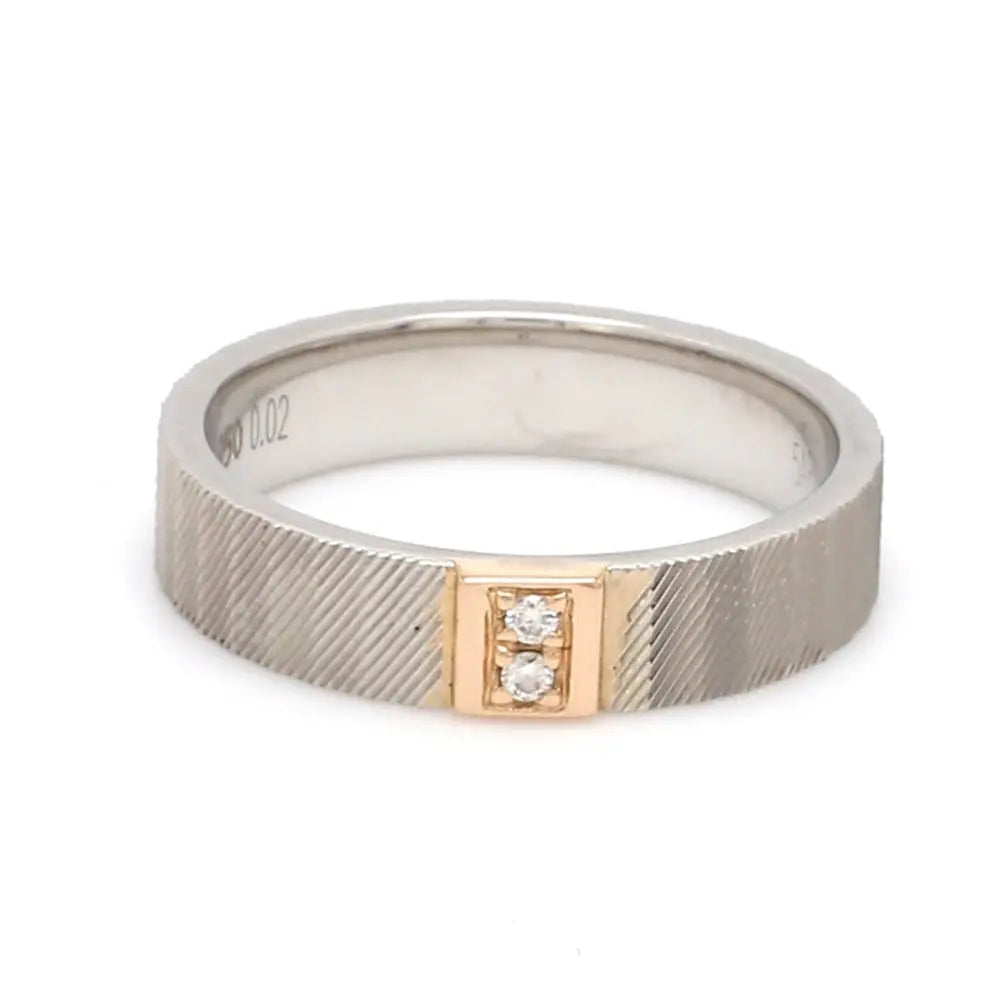 Unique Texture Platinum Love Bands with 2 Diamonds & a Touch of Rose Gold JL PT 914  Women-s-Ring-only Jewelove.US