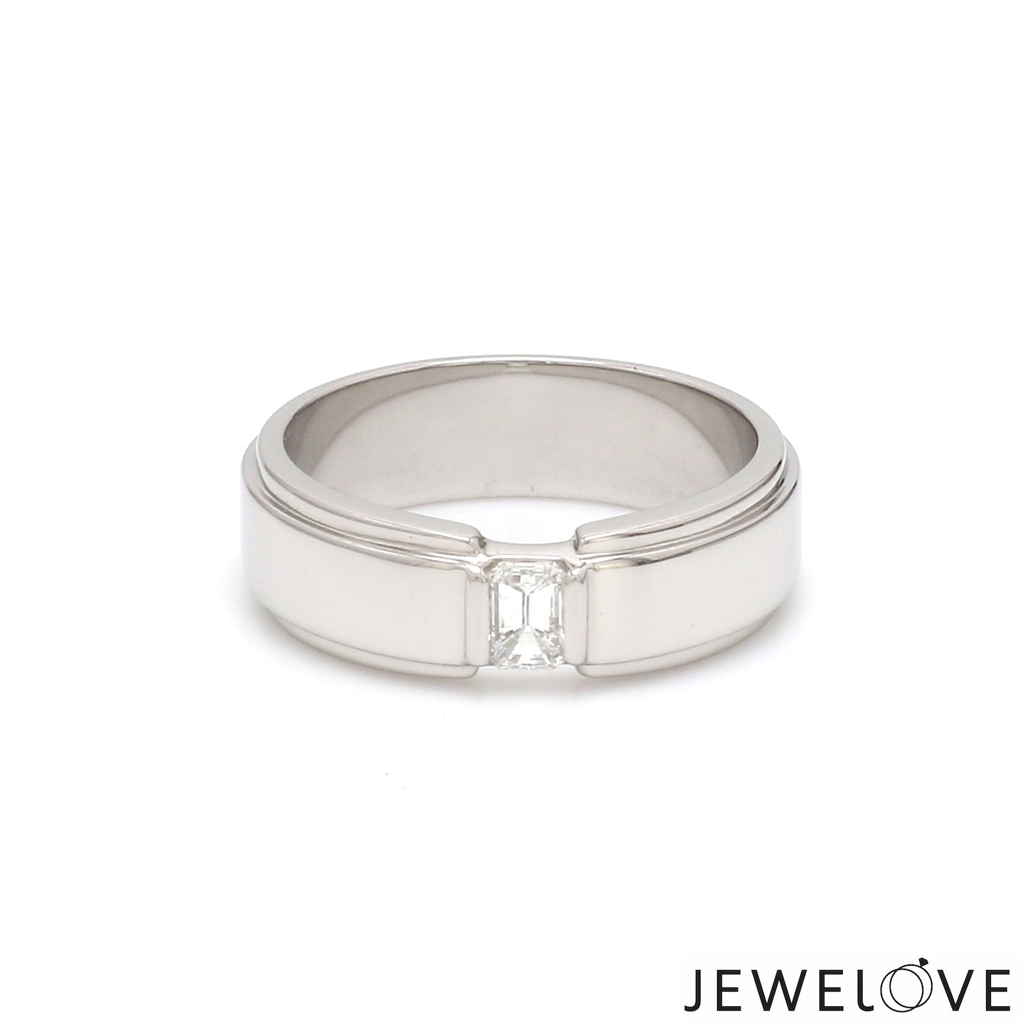 Emerald Cut Diamond Platinum Hi-Polish Ring for Men JL PT 1239   Jewelove