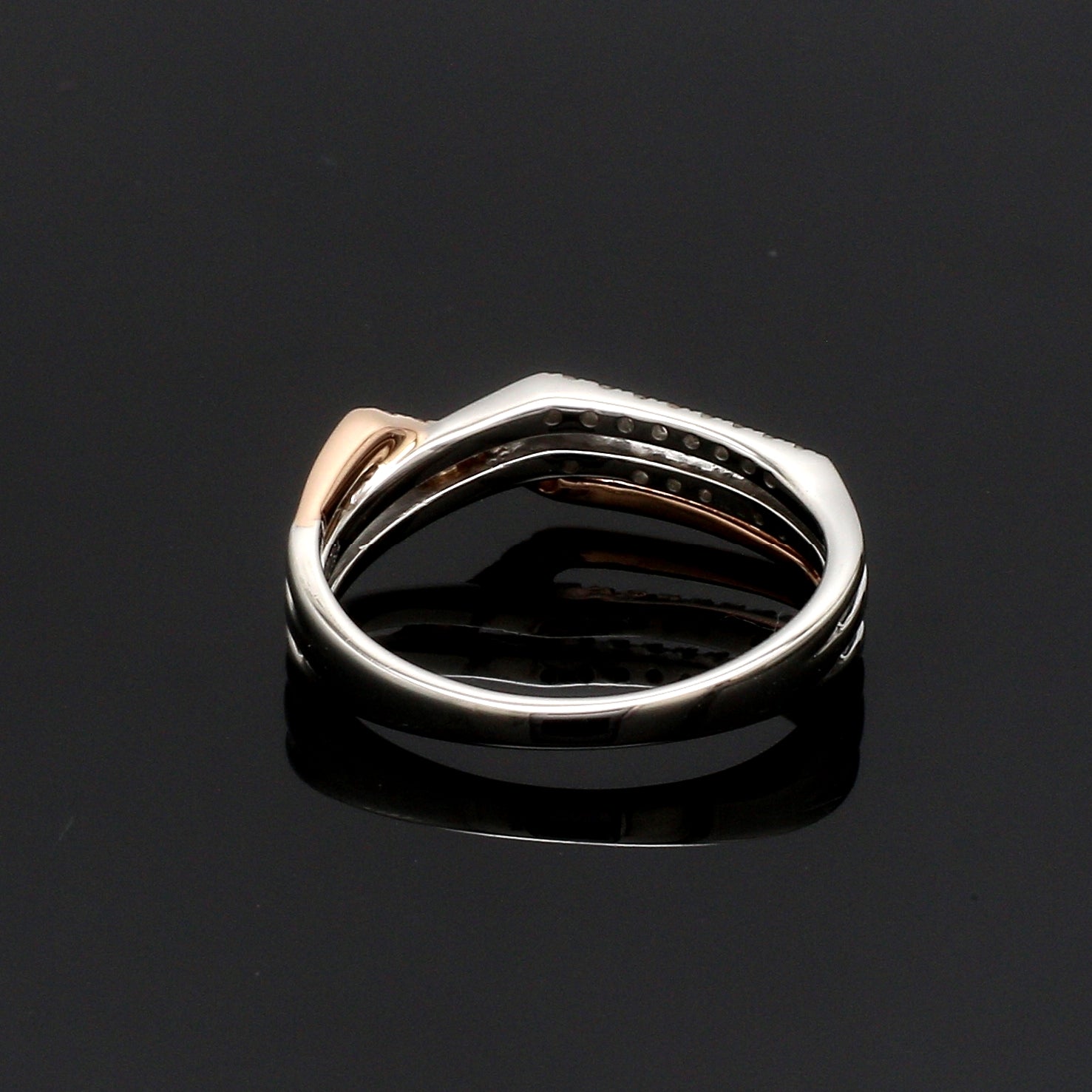 Parallel Paths Platinum Couple Rings with Rose Gold & Diamonds JL PT 966