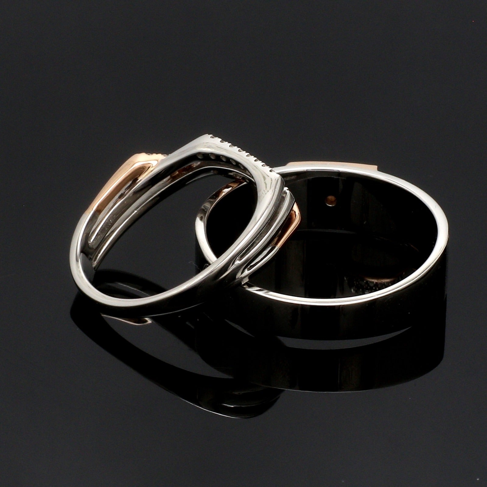 Parallel Paths Platinum Couple Rings with Rose Gold & Diamonds JL PT 966