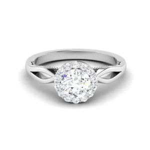 50-Pointer Solitaire Halo Platinum Twisted Shank Engagement Ring JL PT 6579-A