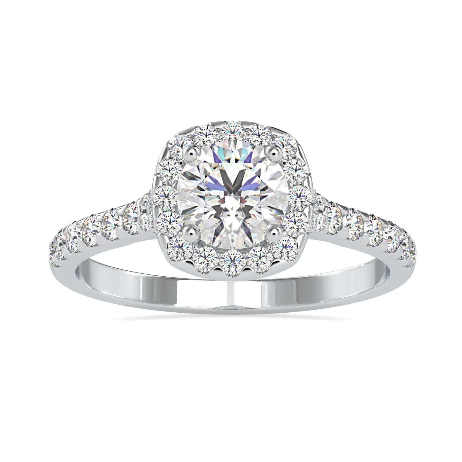 30-Pointer Solitaire Platinum Halo Diamond Shank Engagement Ring JL PT 0191