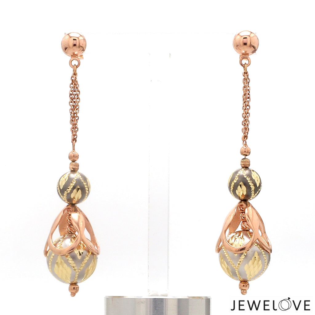 Designer 18K Yellow & Rose Hanging  Diamonds Cut Balls Earrings JL AU E 05   Jewelove.US