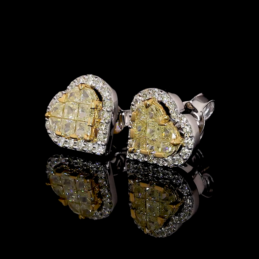 18K Yellow Gold Heart Earrings with Natural Fancy Yellow & White Diamond JL AU E 108