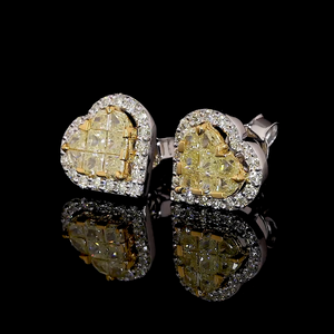 18K Yellow Gold Heart Earrings with Natural Fancy Yellow & White Diamond JL AU E 108