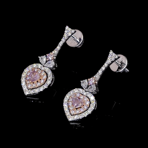 18K White & Rose Gold Earrings with Heart Cut Natural Fancy Pink & White Diamonds JL AU E 105