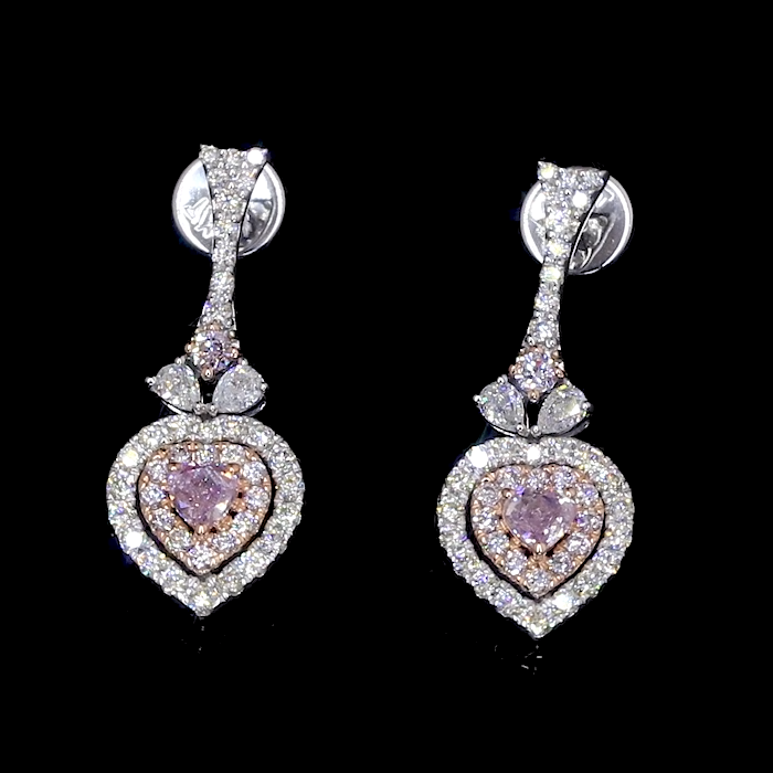 18K White & Rose Gold Earrings with Heart Cut Natural Fancy Pink & White Diamonds JL AU E 105