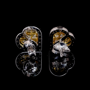 18K Yellow Gold Heart Earrings with Natural Fancy Yellow & White Diamond JL AU E 108