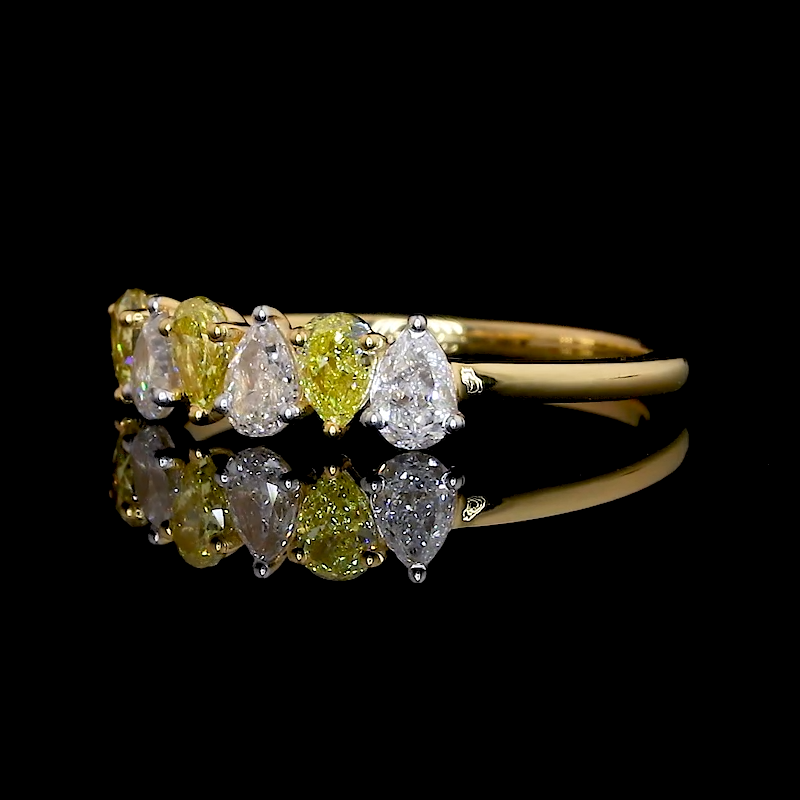 18K Yellow Gold Ring with Fancy Pear Cut Yellow & White Diamond JL AU 140