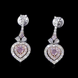 18K White & Rose Gold Earrings with Heart Cut Natural Fancy Pink & White Diamonds JL AU E 105