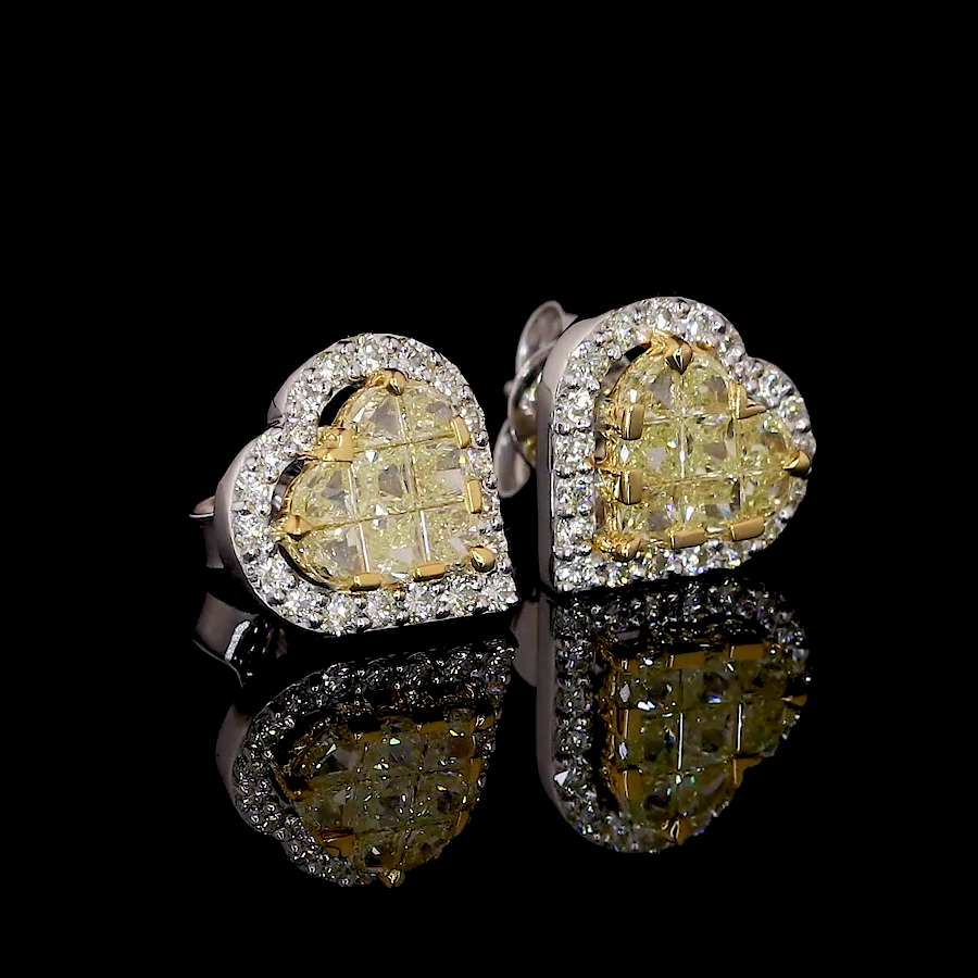 18K Yellow Gold Heart Earrings with Natural Fancy Yellow & White Diamond JL AU E 108