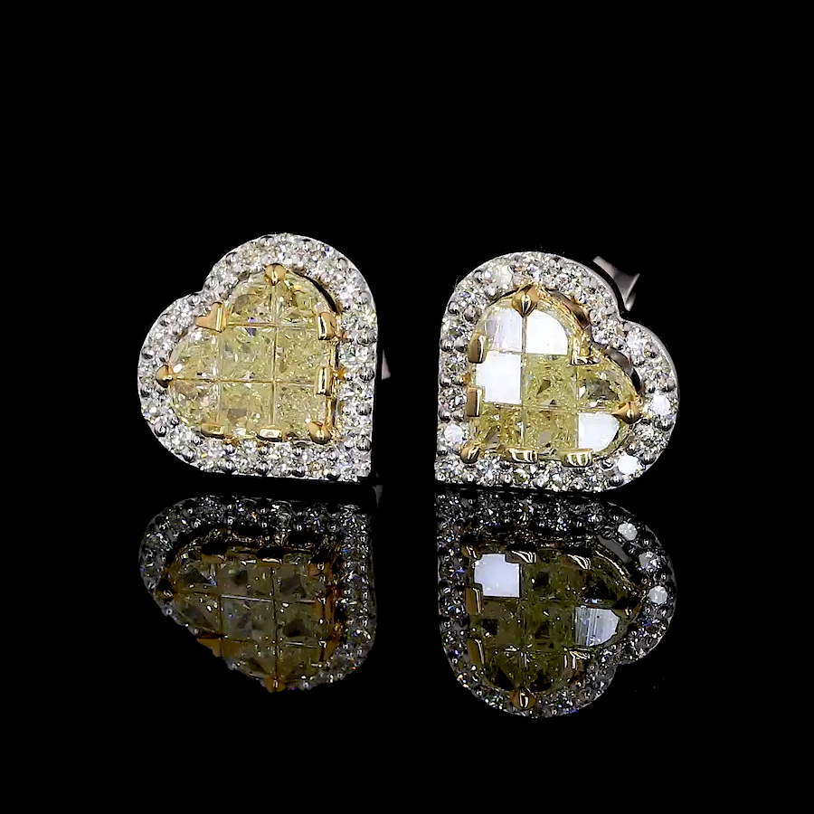 18K Yellow Gold Heart Earrings with Natural Fancy Yellow & White Diamond JL AU E 108
