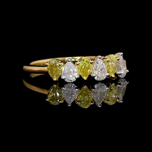 18K Yellow Gold Ring with Fancy Pear Cut Yellow & White Diamond JL AU 140