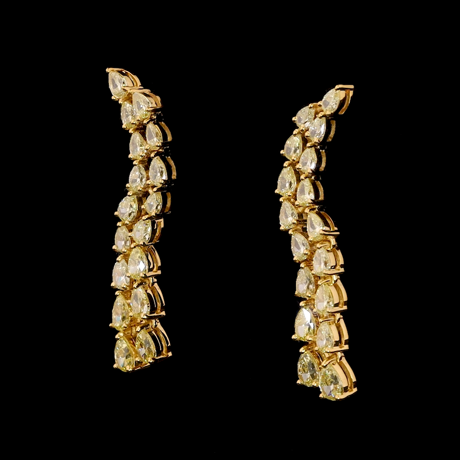 18K Yellow Gold Earrings with Pear Cut Natural Fancy Yellow Diamond JL AU E 106