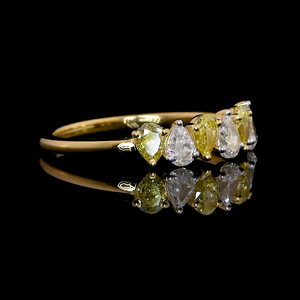 18K Yellow Gold Ring with Fancy Pear Cut Yellow & White Diamond JL AU 140