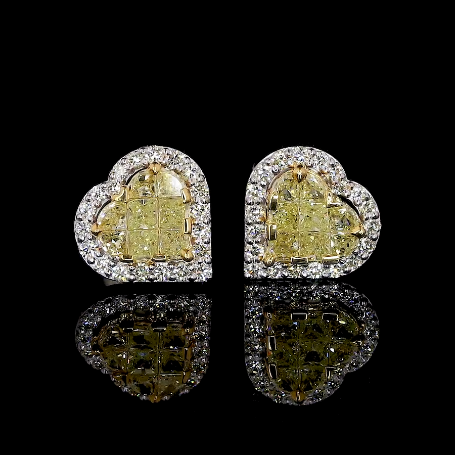 18K Yellow Gold Heart Earrings with Natural Fancy Yellow & White Diamond JL AU E 108