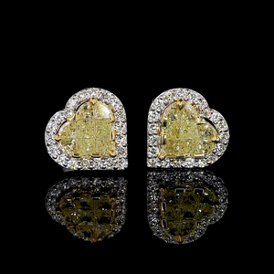 18K Yellow Gold Heart Earrings with Natural Fancy Yellow & White Diamond JL AU E 108
