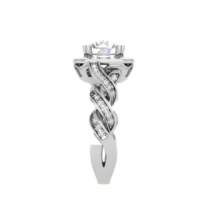 70-Pointer Solitaire Square Halo Diamond Twisted Shank Platinum Ring JL PT REHS1530-B