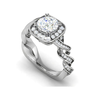 1-Carat Lab Grown Solitaire Square Halo Diamond Twisted Shank Platinum Ring JL PT LG G REHS1530-B