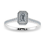 Load image into Gallery viewer, 70-Pointer Emerald Cut Solitaire Halo Diamond Shank Platinum Ring JL PT 1197-B
