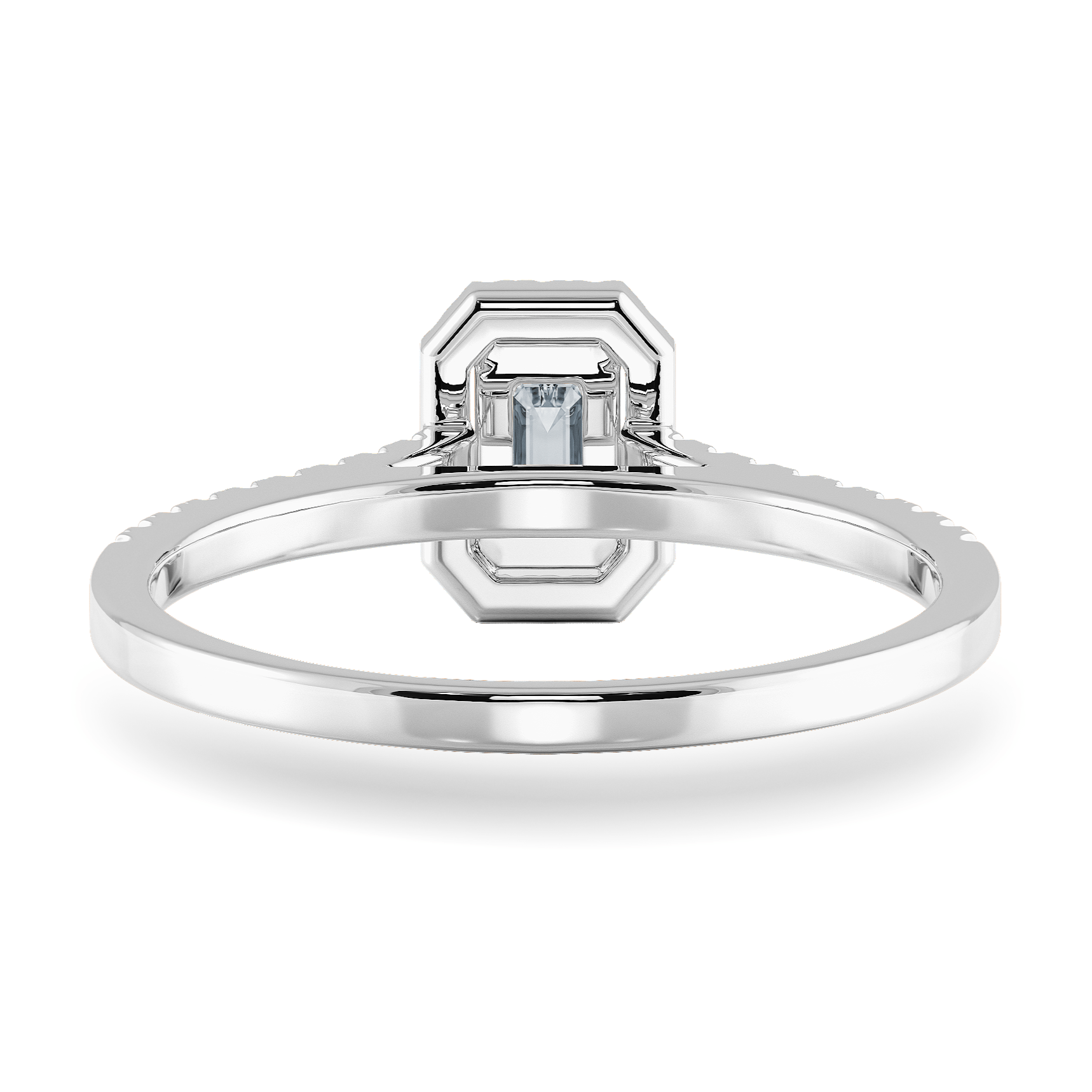 70-Pointer Emerald Cut Solitaire Halo Diamond Shank Platinum Ring JL PT 1197-B