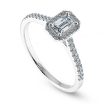 Load image into Gallery viewer, 70-Pointer Emerald Cut Solitaire Halo Diamond Shank Platinum Ring JL PT 1197-B
