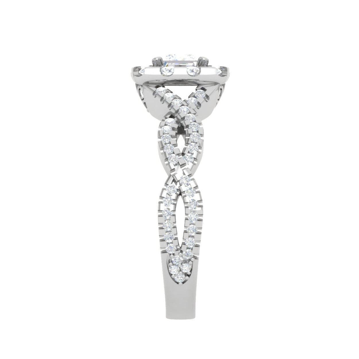 1-Carat Lab Grown Princess Cut Solitaire Diamond Halo Twisted Platinum Engagement Ring JL PT RV PR LG-151