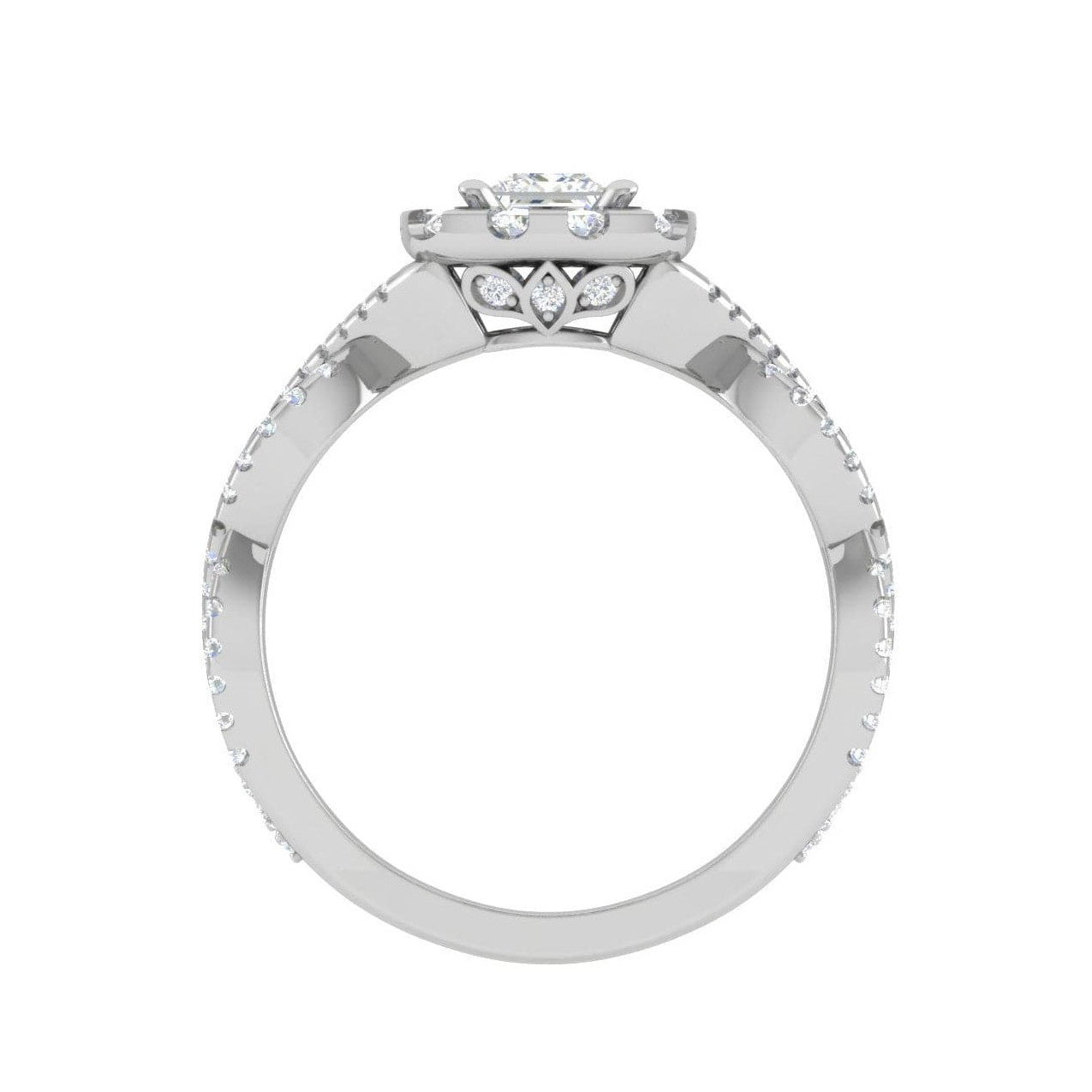 1-Carat Lab Grown Princess Cut Solitaire Diamond Halo Twisted Platinum Engagement Ring JL PT RV PR LG-151