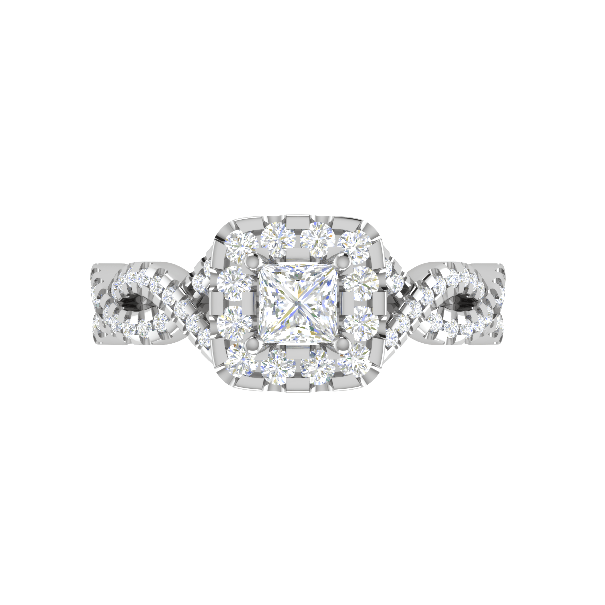 1-Carat Lab Grown Princess Cut Solitaire Diamond Halo Twisted Platinum Engagement Ring JL PT RV PR LG-151