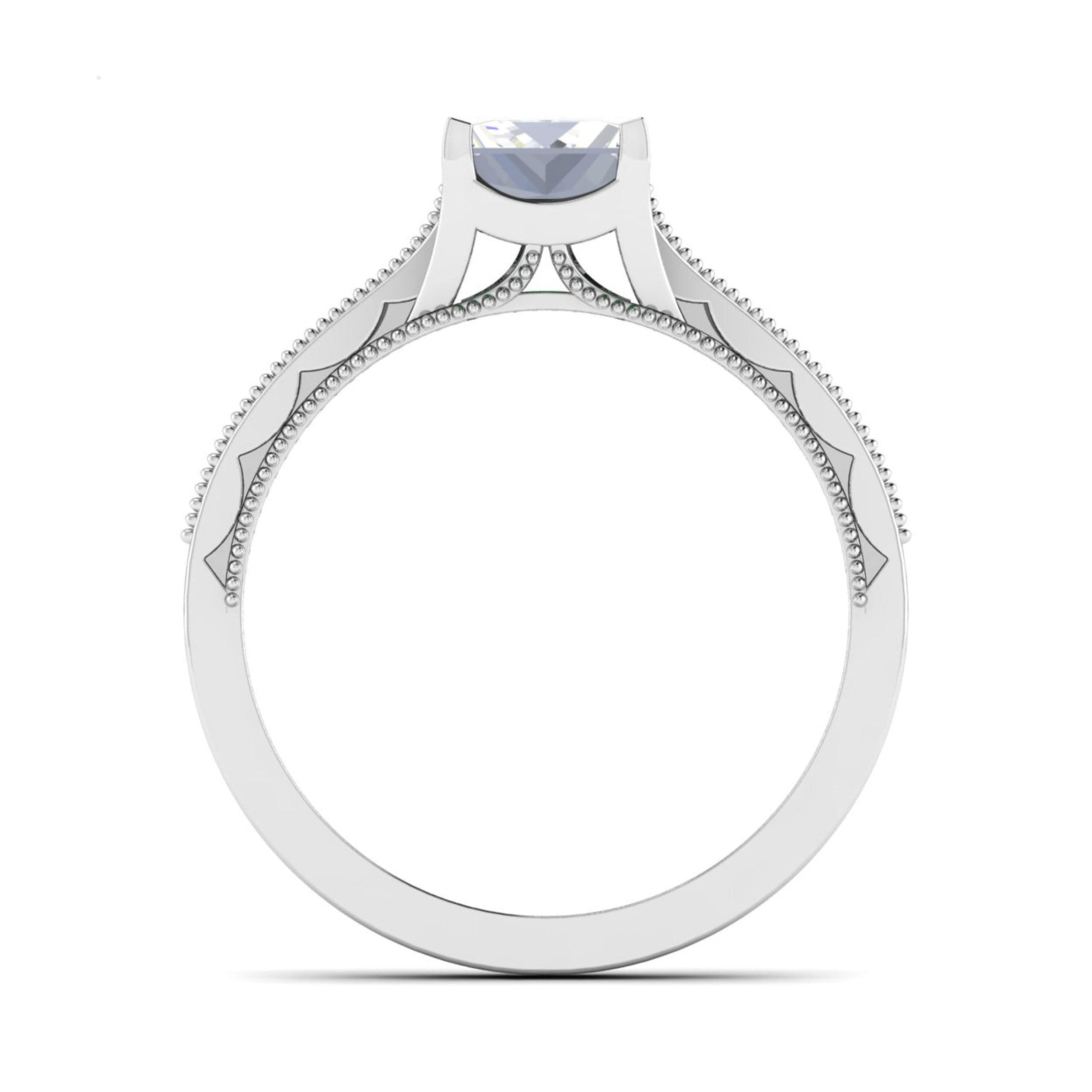 0.50 cts. Princess Cut Diamond Shank Platinum Solitaire Engagement Ring JL PT 6594