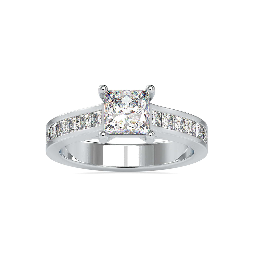70-Pointer Princess Cut Solitaire Platinum Diamond Shank Ring JL PT 0057-B   Jewelove.US