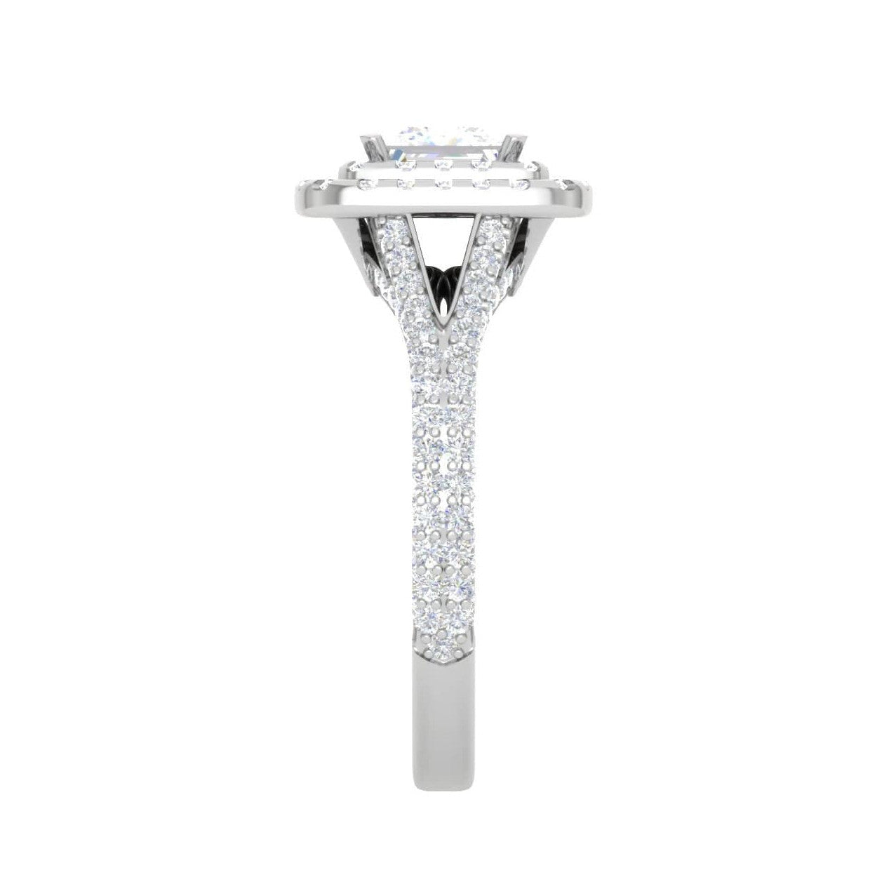 1-Carat Lab Grown Princess Cut Solitaire Double Square Halo Split Shank Platinum Engagement Ring JL PT RV PR LG-153