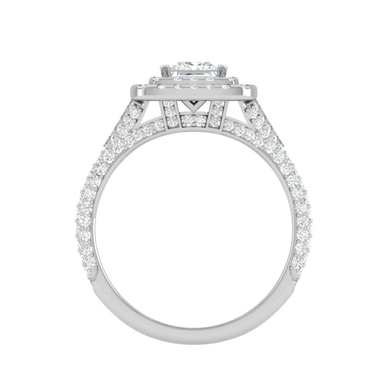 1-Carat Lab Grown Princess Cut Solitaire Double Square Halo Split Shank Platinum Engagement Ring JL PT RV PR LG-153