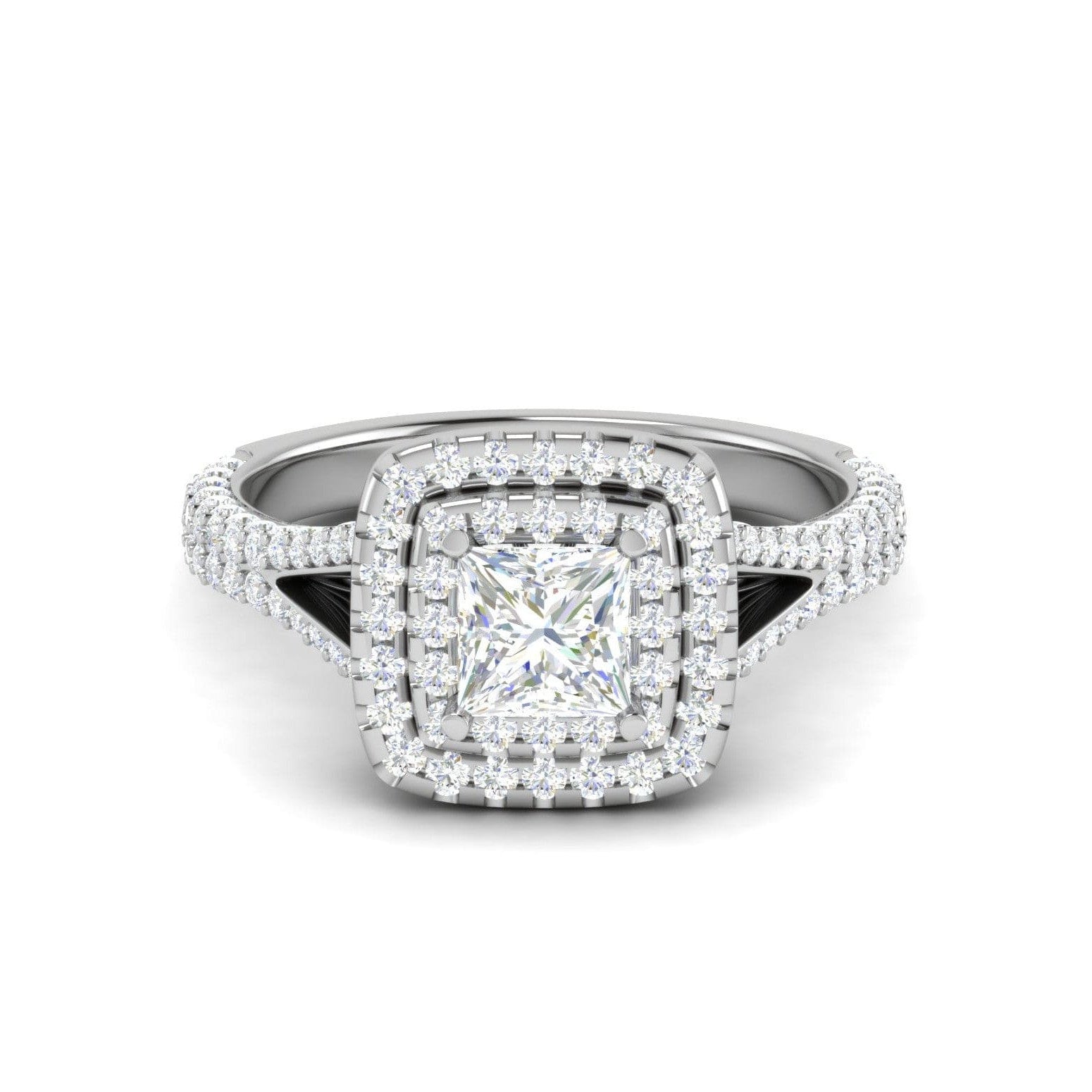 1-Carat Lab Grown Princess Cut Solitaire Double Square Halo Split Shank Platinum Engagement Ring JL PT RV PR LG-153