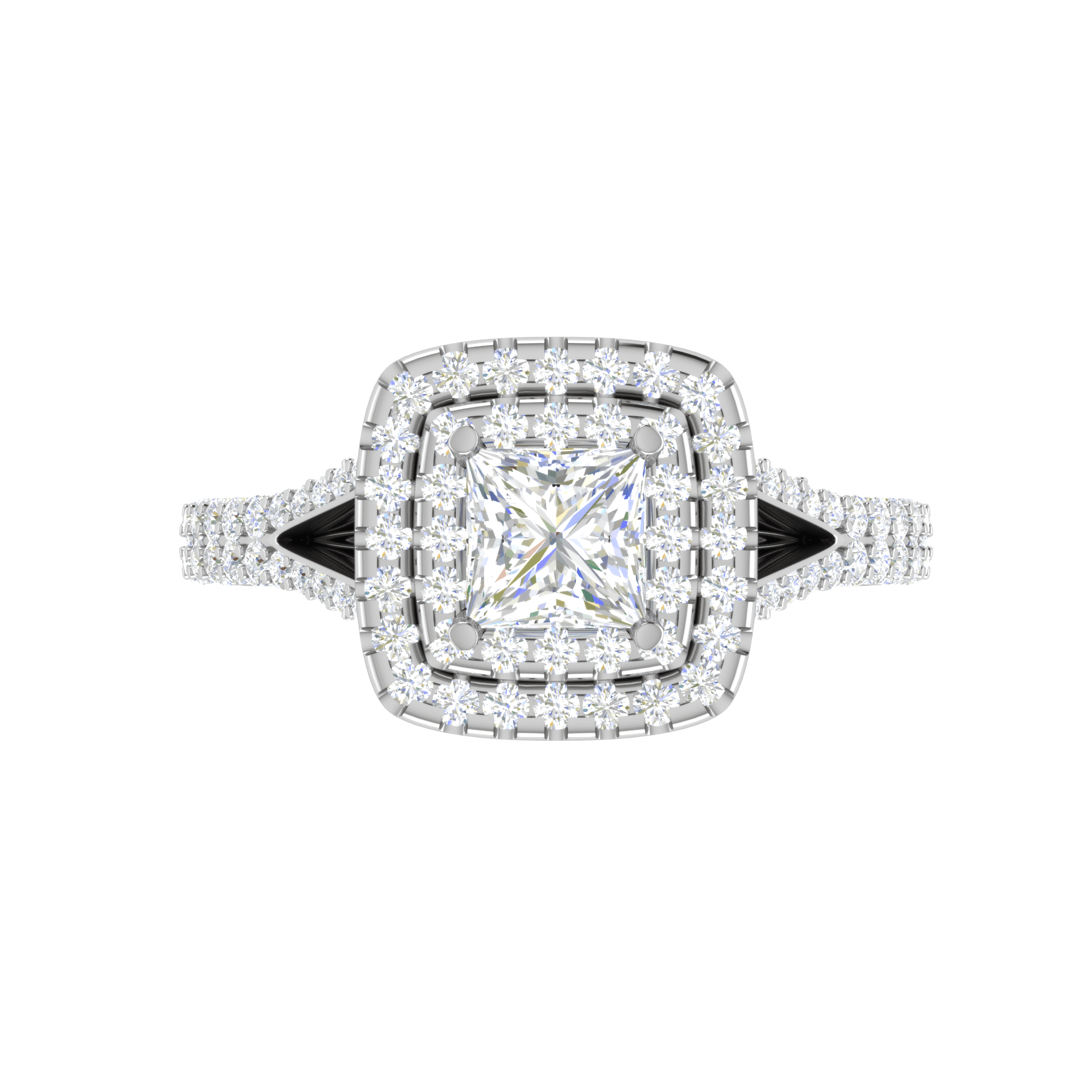 1-Carat Lab Grown Princess Cut Solitaire Double Square Halo Split Shank Platinum Engagement Ring JL PT RV PR LG-153