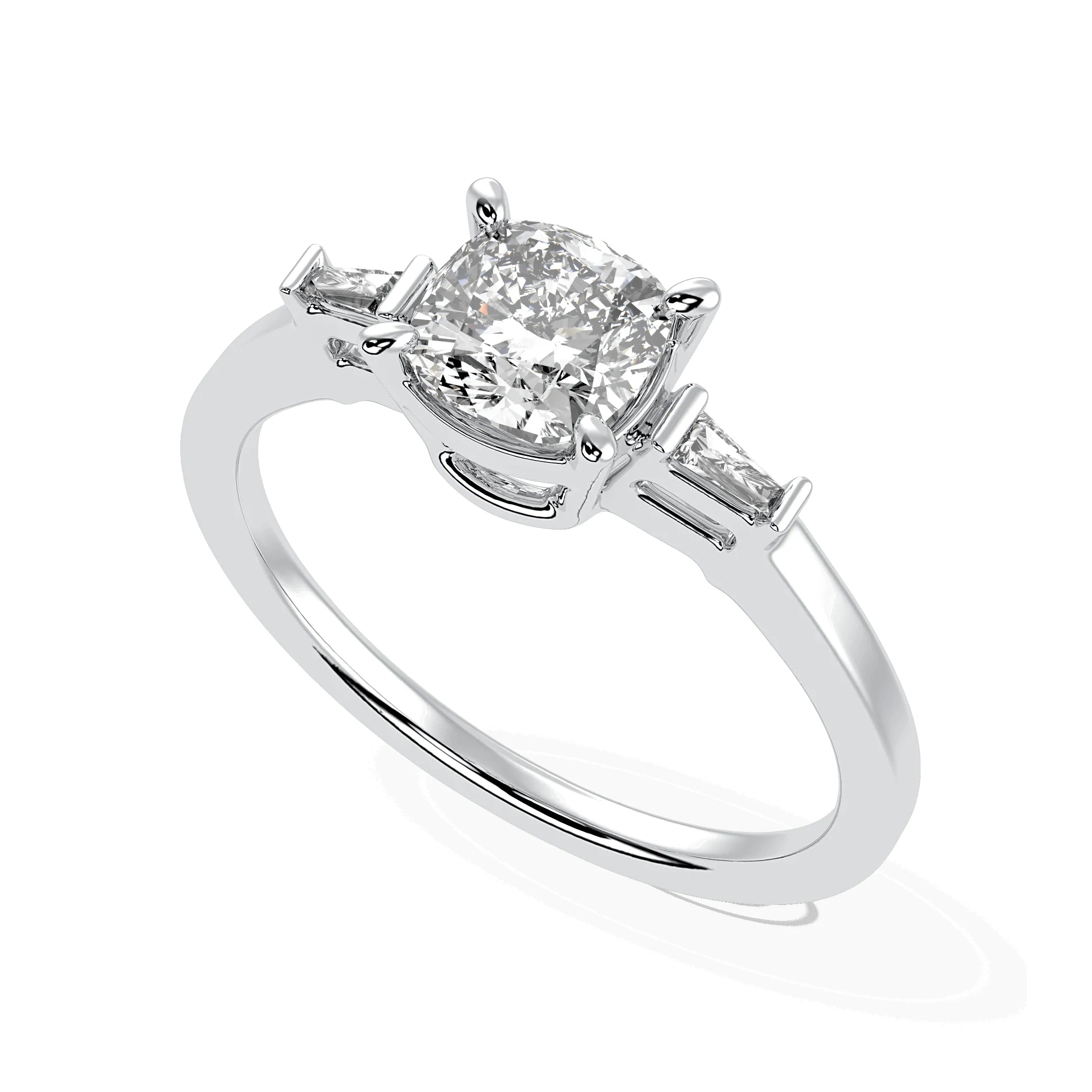 70-Pointer Solitaire with Baguette Diamond Accents Platinum Ring JL PT 1209-B