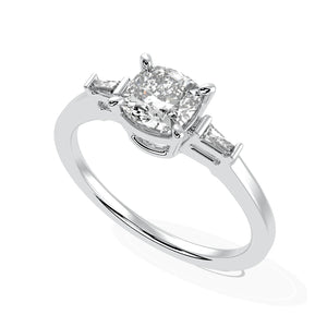 70-Pointer Solitaire with Baguette Diamond Accents Platinum Ring JL PT 1209-B