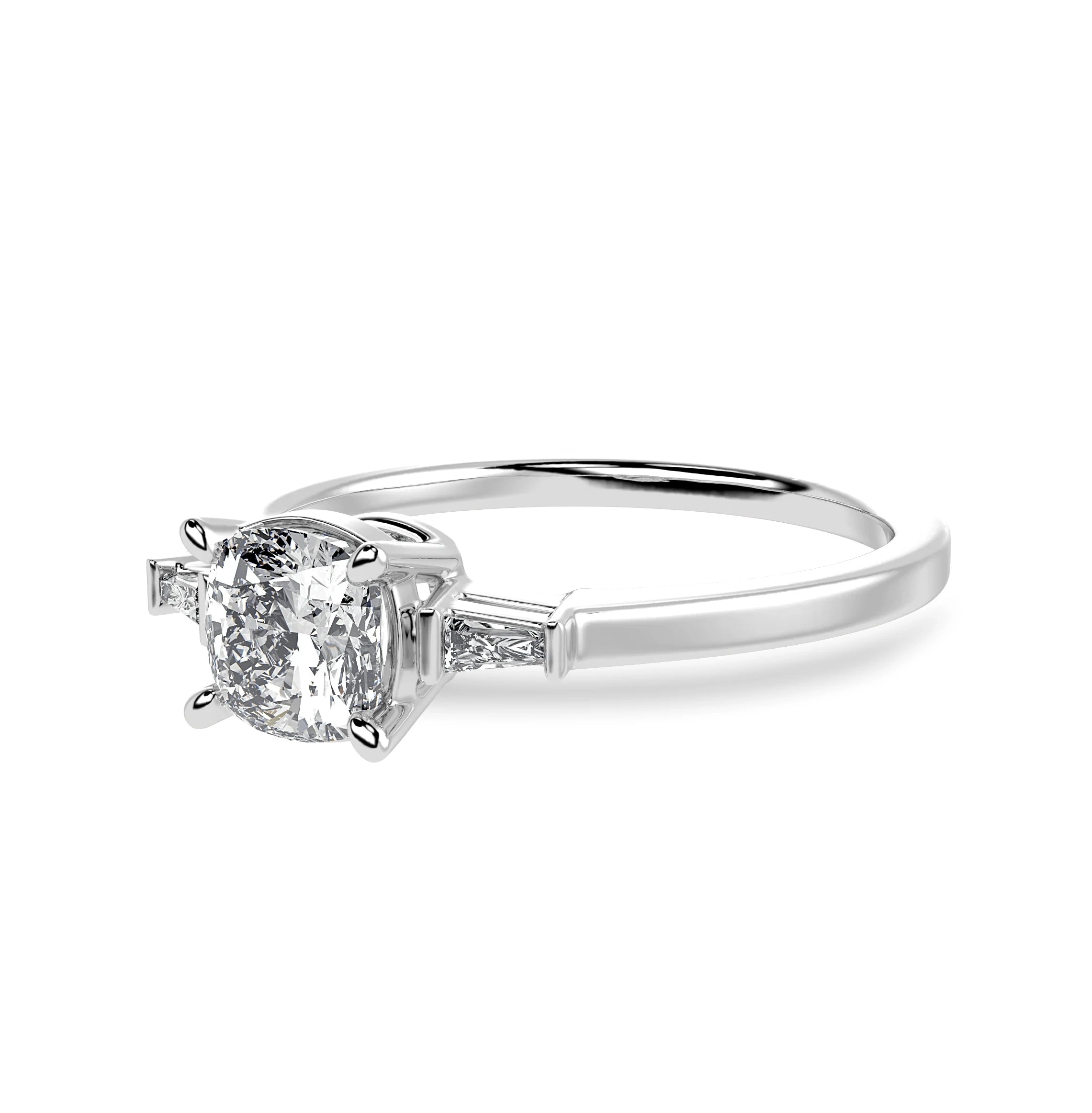 70-Pointer Solitaire with Baguette Diamond Accents Platinum Ring JL PT 1209-B