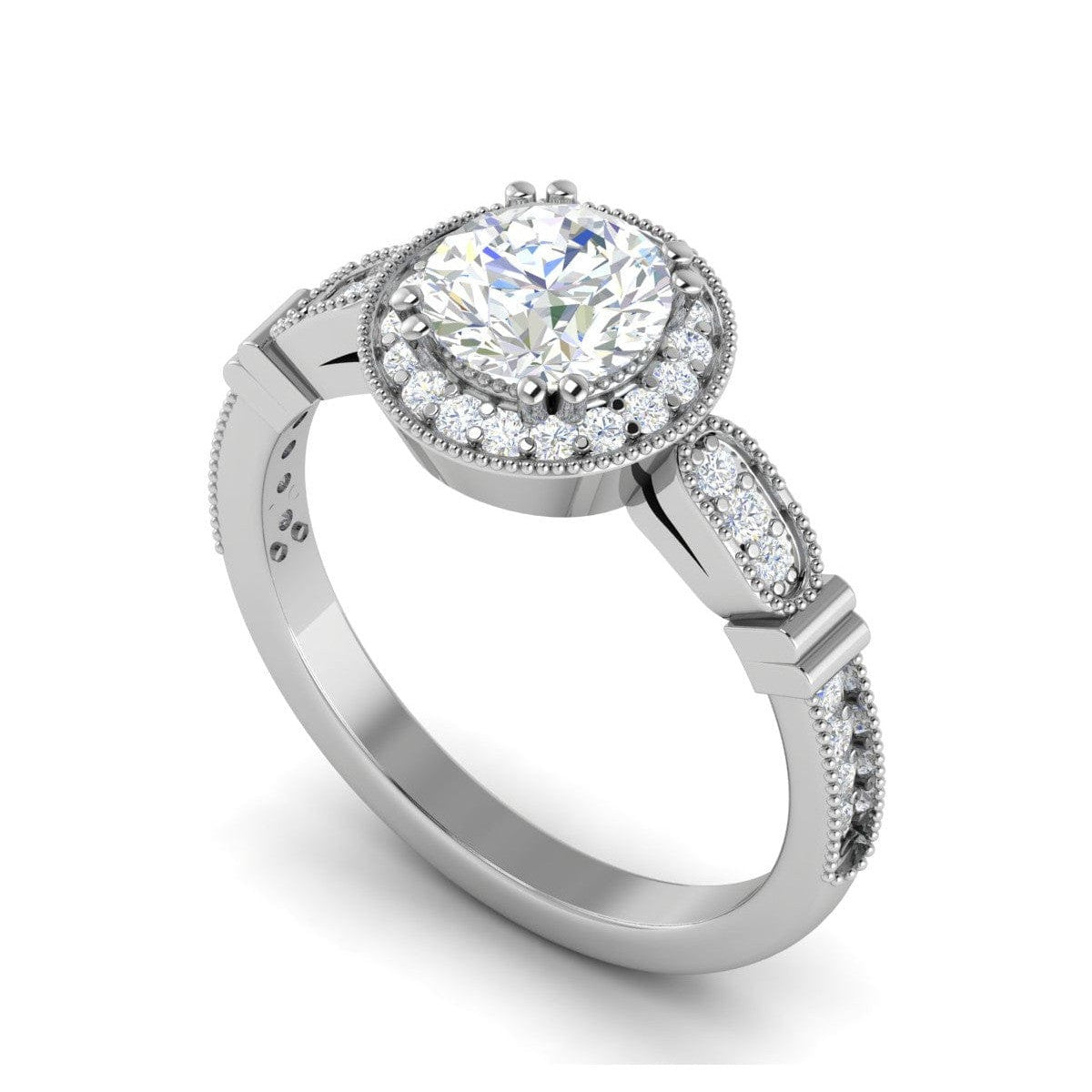 1.5-Carat Lab Grown Solitaire Diamond Halo Shank Platinum Engagement Ring JL PT RH RD LG-155-A