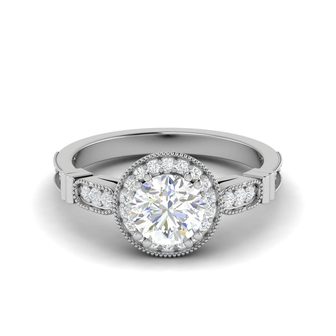 1.5-Carat Lab Grown Solitaire Diamond Halo Shank Platinum Engagement Ring JL PT RH RD LG-155-A