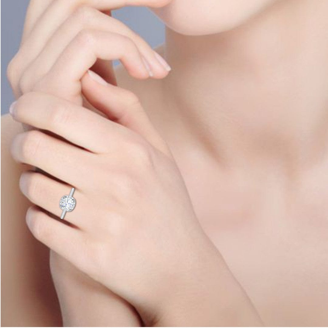 1.50-Carat Lab Grown Solitaire Halo Diamond Shank Platinum Ring JL PT LG G REHS1480-C