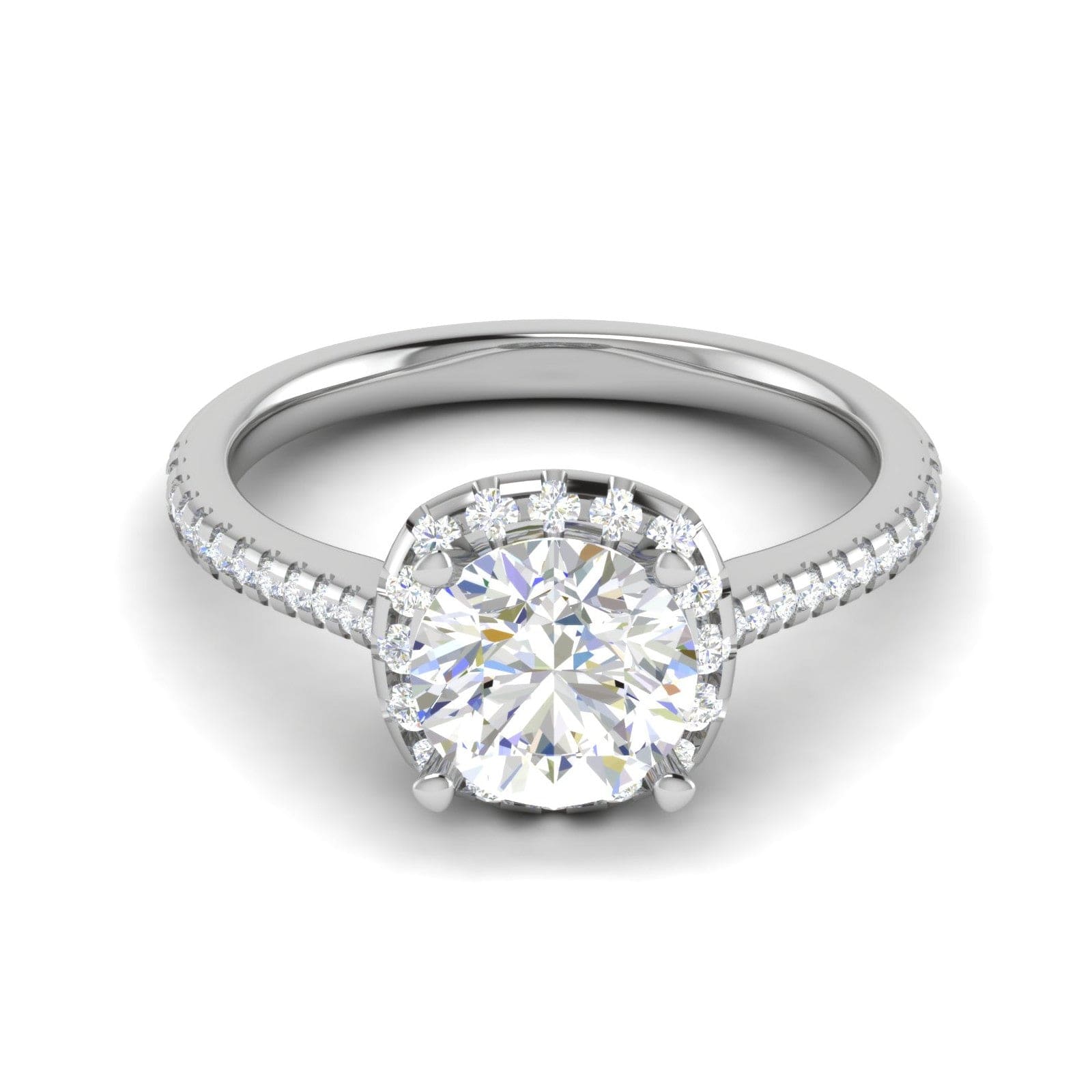 1.50-Carat Lab Grown Solitaire Halo Diamond Shank Platinum Ring JL PT LG G REHS1480-C