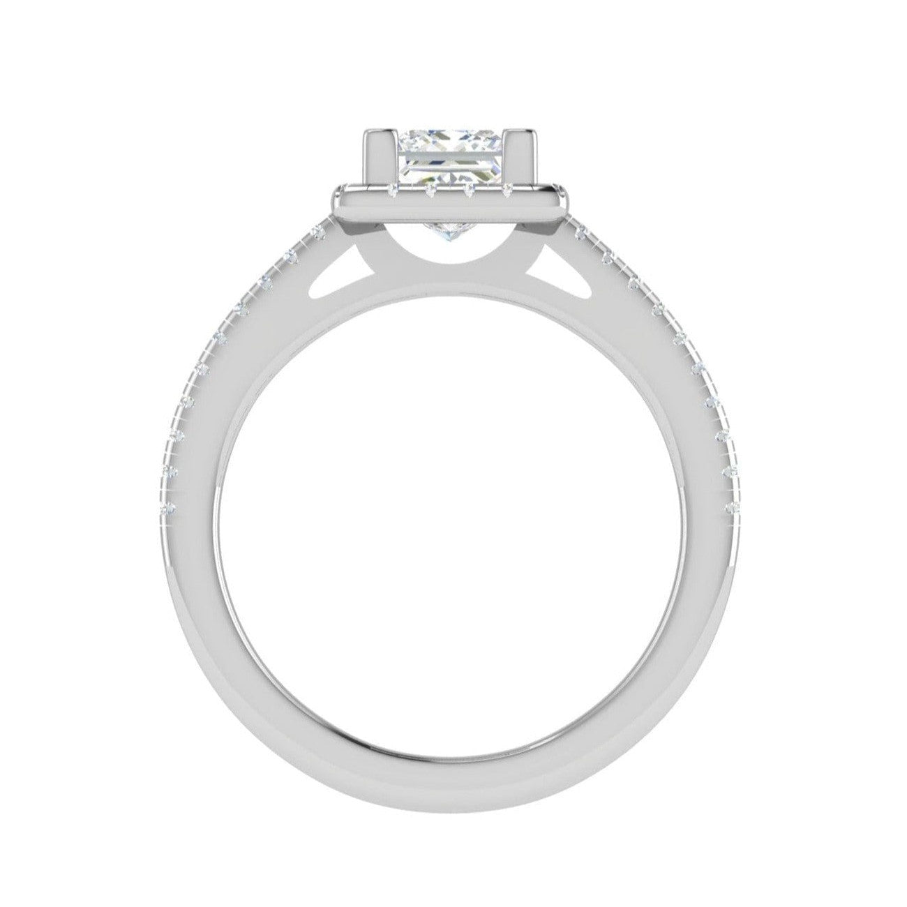 1-Carat Lab Grown Princess Cut Solitaire Diamond Square Halo Shank Platinum Engagement Ring JL PT RH PR LG-117