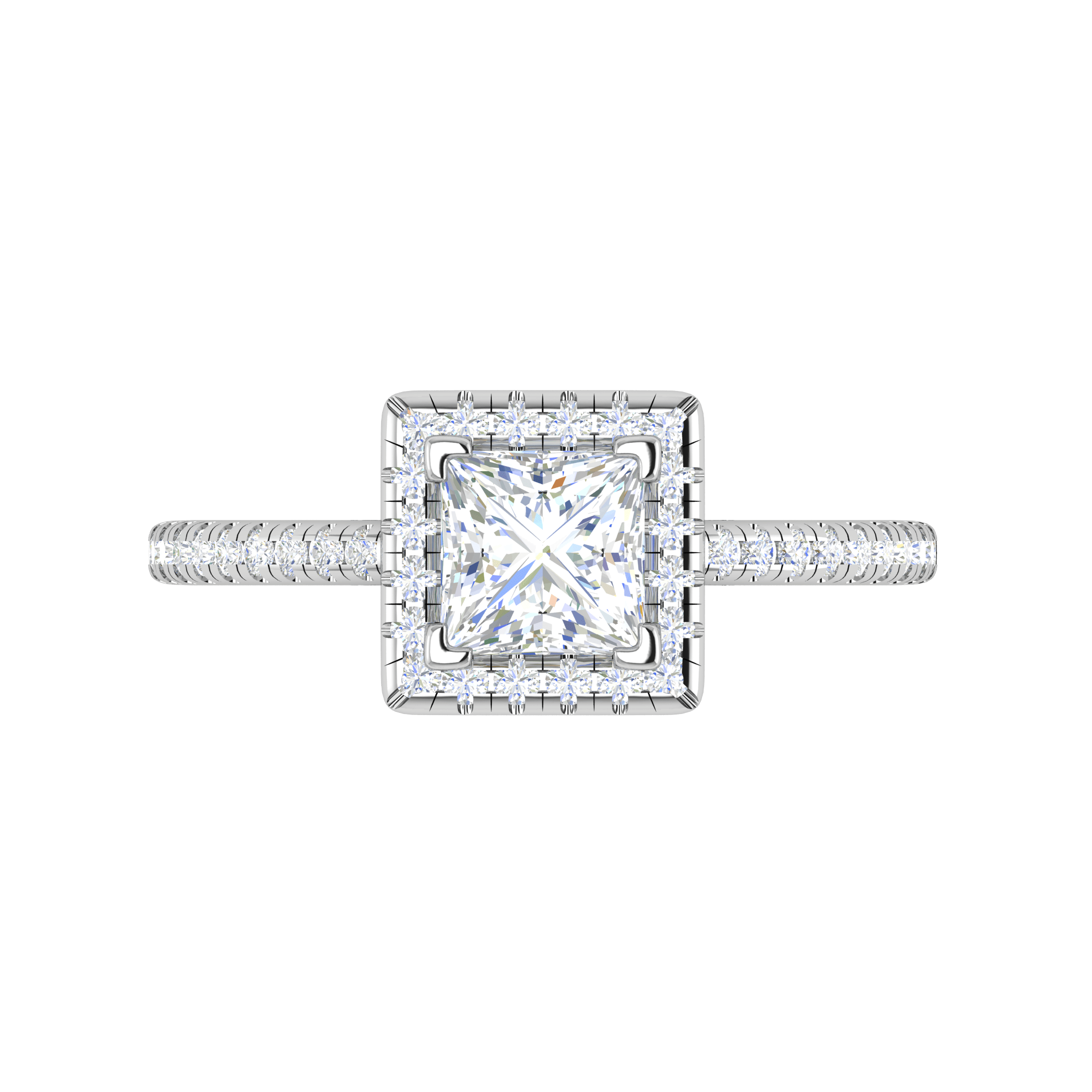 1-Carat Lab Grown Princess Cut Solitaire Diamond Square Halo Shank Platinum Engagement Ring JL PT RH PR LG-117